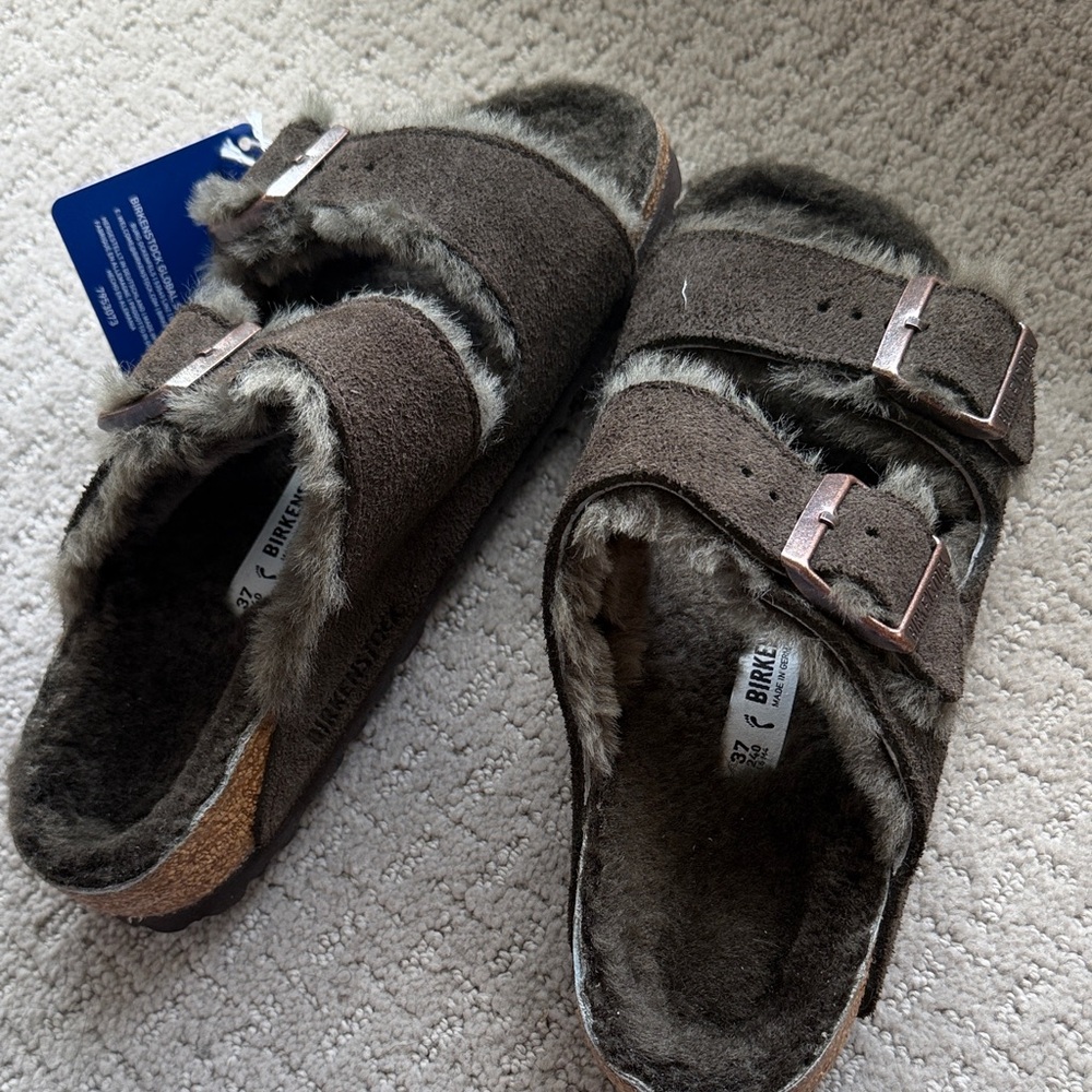 Birkenstock Dark Brown Fur-Lined Sandals